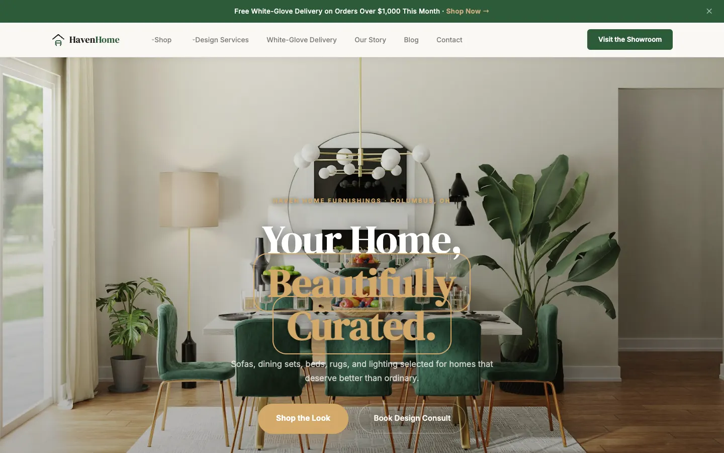 Haven Home Furnishings website